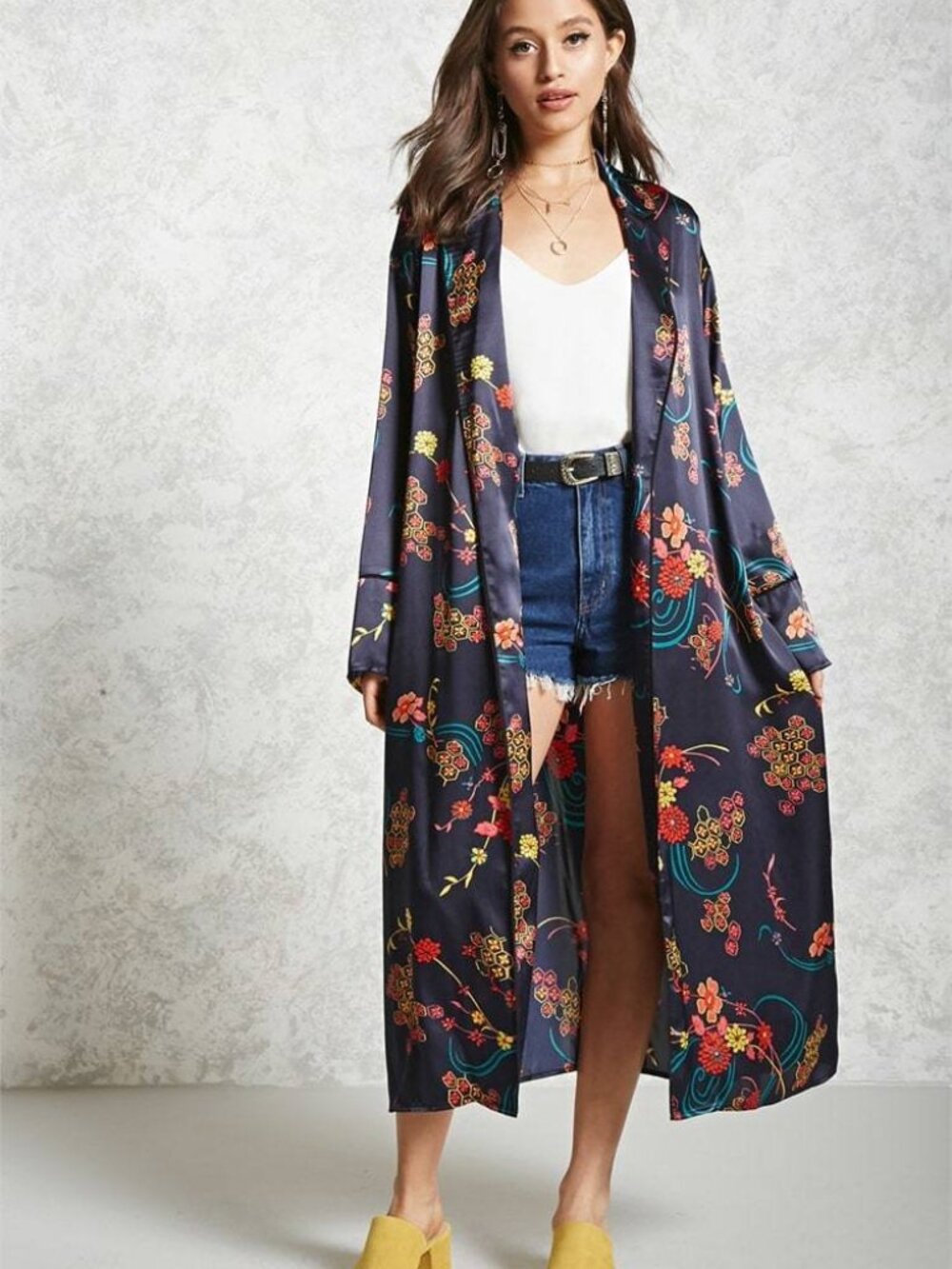 Forever 21 Navy Red Contemporary Abstract Kimono Small S
